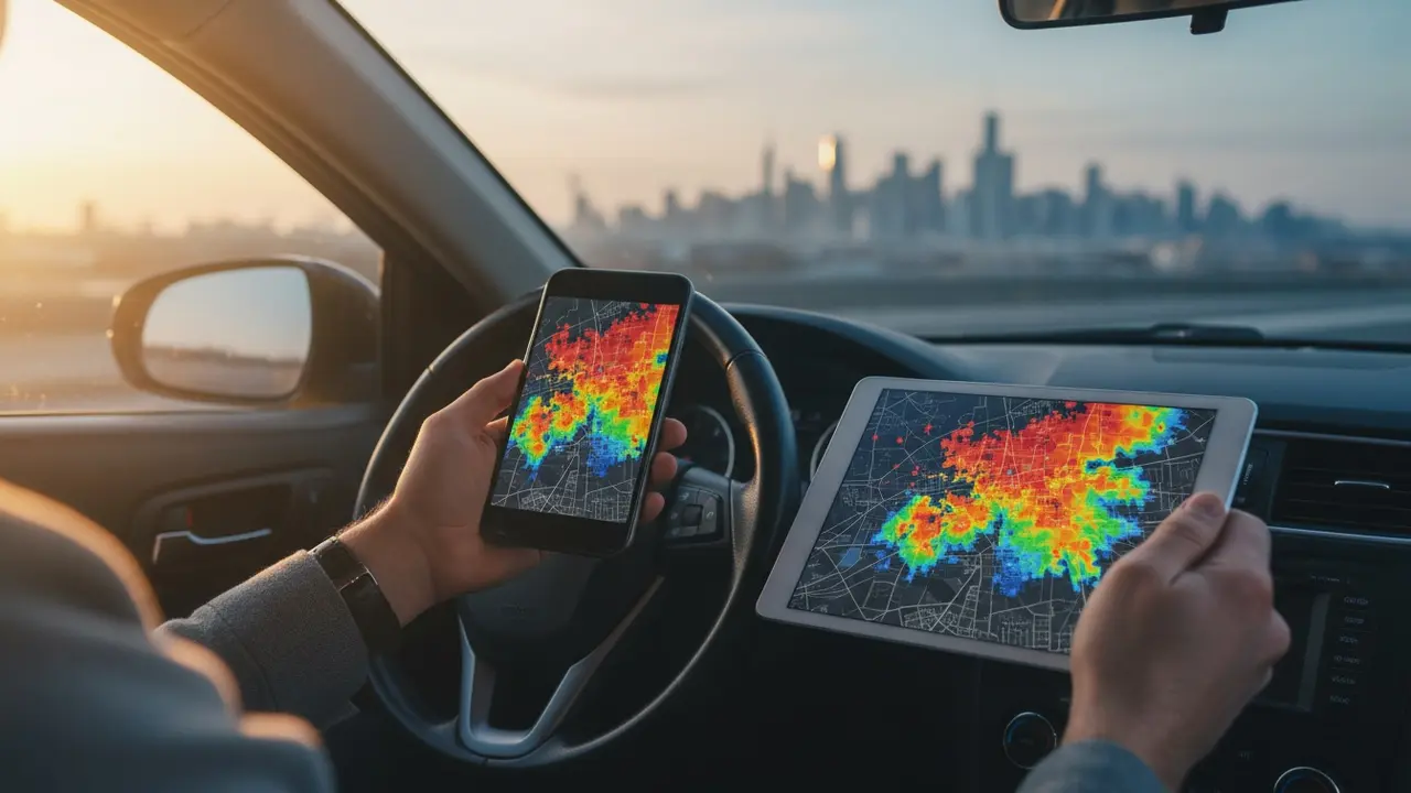 Smartphone viser efterspørgsels heatmap over byen i myldretiden