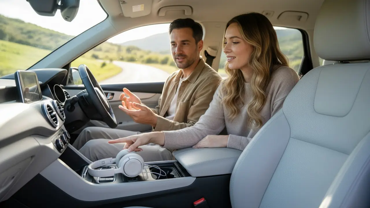 Chauffør spørger diskret passager til rette for musik, temperatur og stille eller samtale.