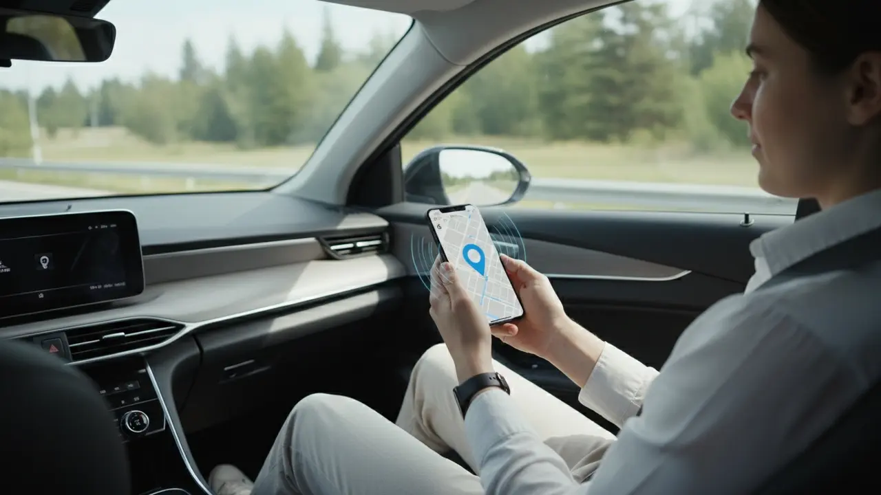 Passager deler live-placering fra bagsædet med mobil i hånden