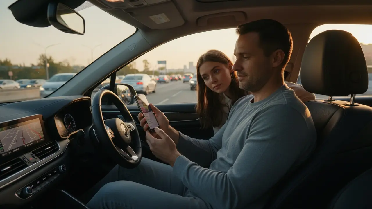 Chauffør i trafik ringer eller skriver til passager for at give besked om forsinkelse